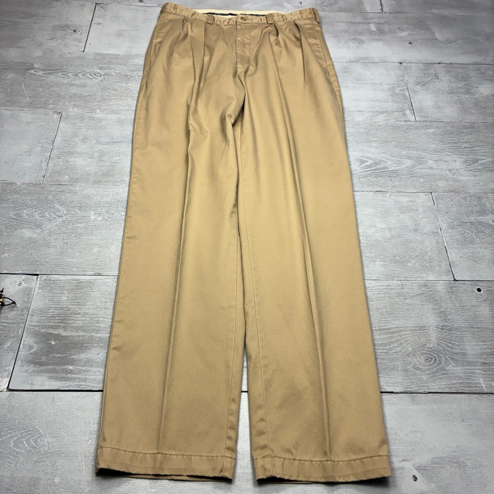 Polo Ralph Lauren Andrew Pant Mens 36x36 Khaki Pleated Cotton Chino USA Made SN